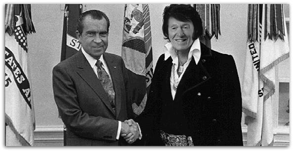 Richard Nixon and Marv Levy as Elvis