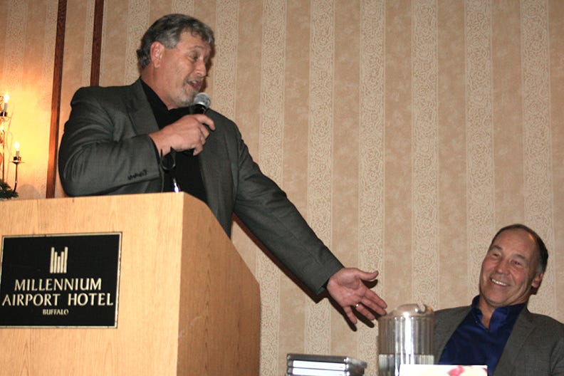 Kent Hull at Podium with Joe Delamielleure