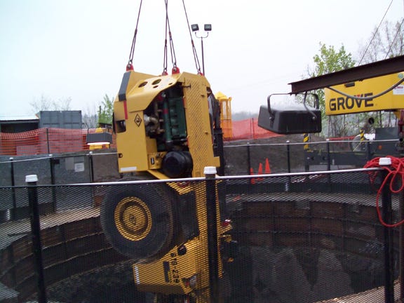 Lifting Excavator From Tunnel